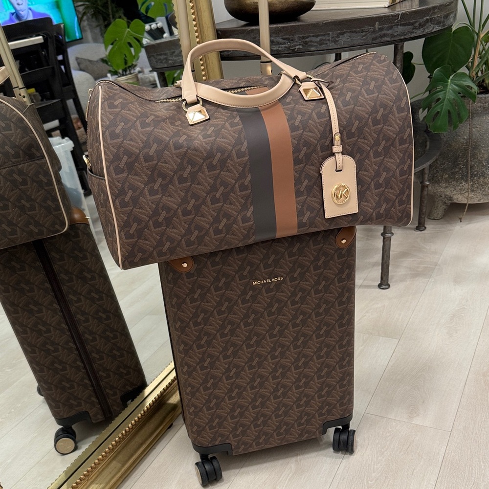 Michael Kors (2 piece Travel Set) Monogram Duffle and Carry On